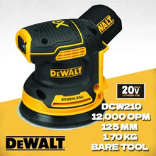 DEWALT DCW210 cordless sander lifestyle shot, yellow and black