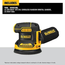 DEWALT DCW210 sander packaging shot, yellow and black with included battery