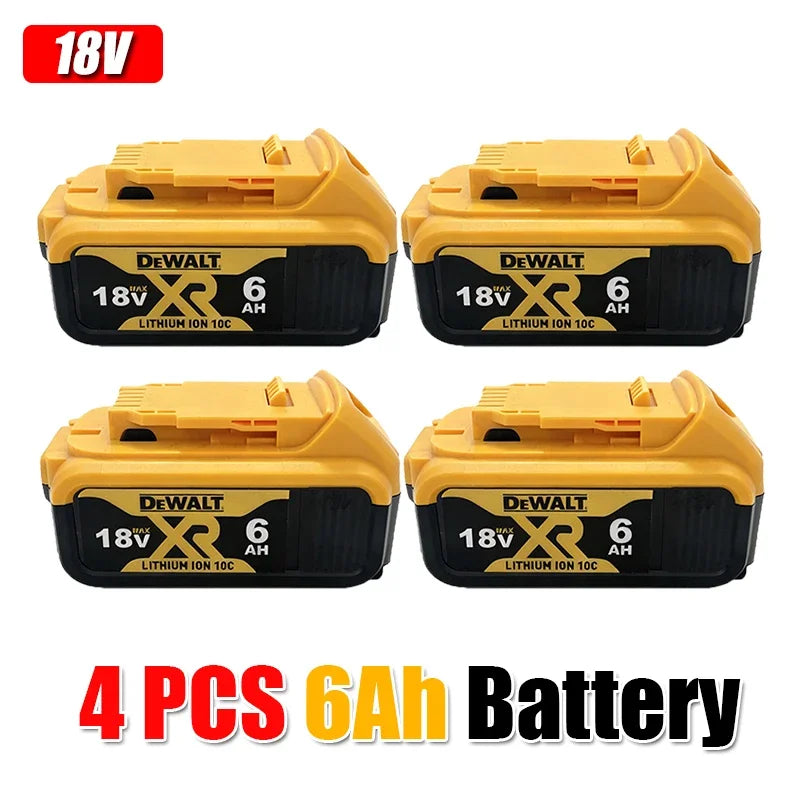 Dewalt 4-pack 6Ah batteries packaging in yellow and black on white