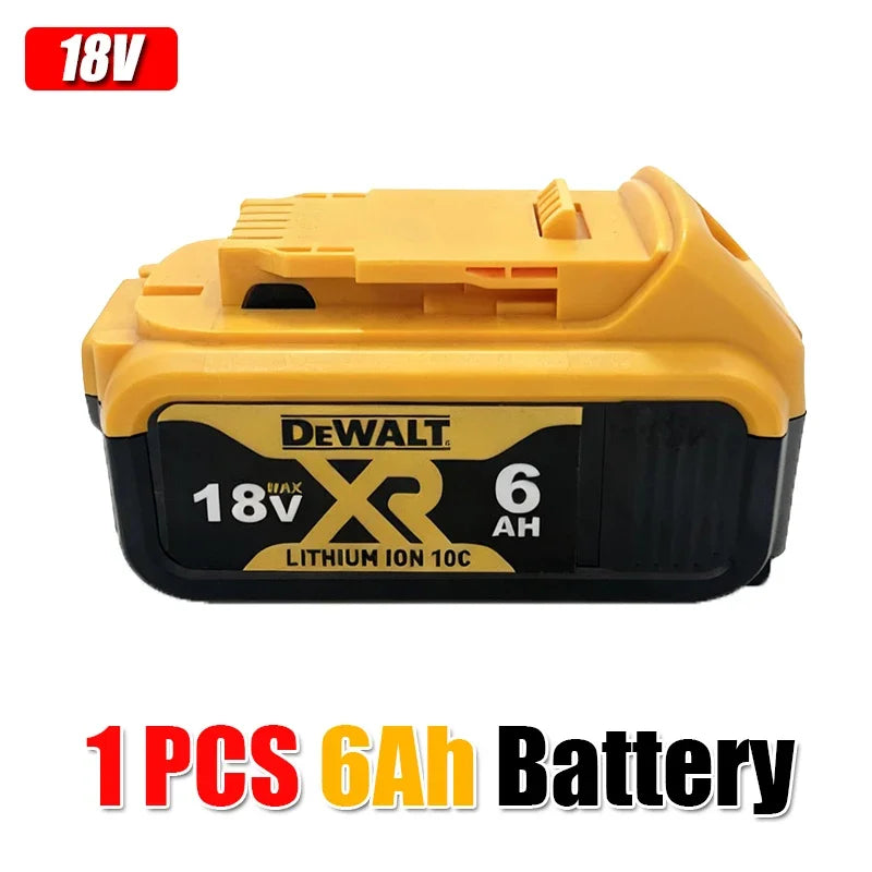 Dewalt 6Ah battery close-up in yellow and black on white