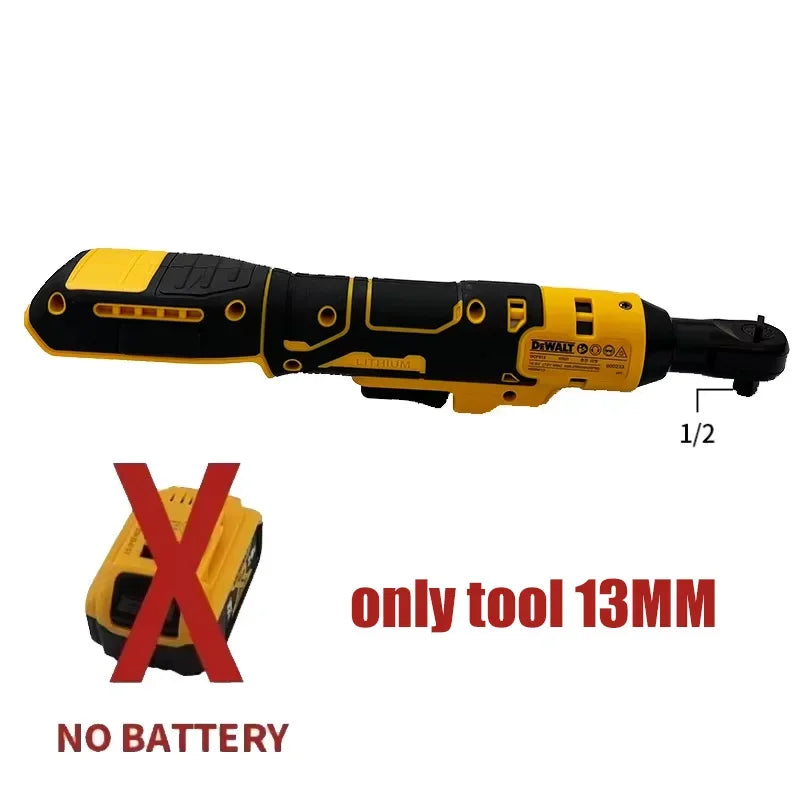 Dewalt DCF512 back view, yellow and black brushless right angle wrench