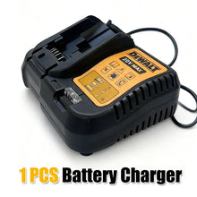 Dewalt battery charger with LED indicator in black and orange on white