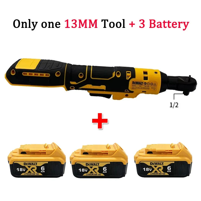 Dewalt DCF512 lifestyle view with batteries, yellow and black brushless tool