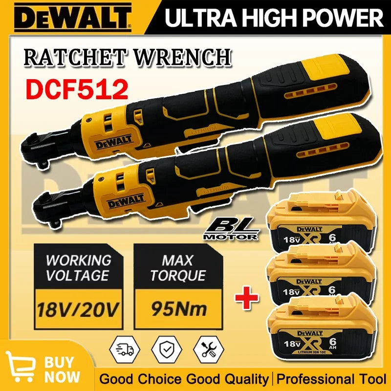 Dewalt DCF512 ratchet set packaging, yellow and black box view