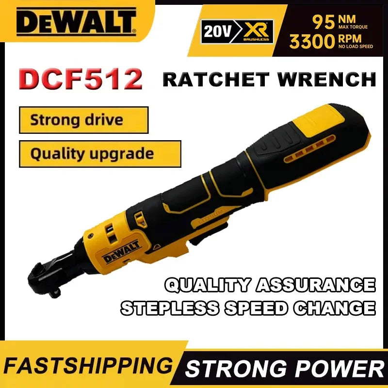 Dewalt DCF512 ratchet wrench packaging, yellow and black front view