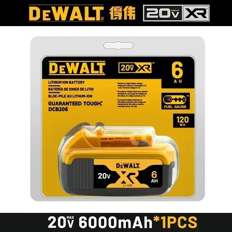 DEWALT 20V 6Ah battery pack in yellow and black packaging, 1-pack