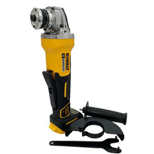 Dewalt DCG406 side view, rotating head and ergonomic grip in yellow and black