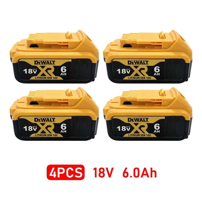 Dewalt DCG406 battery pack set detail, four 18V rechargeable batteries