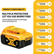 DEWALT 18V/20V battery protection features packaging, yellow and black