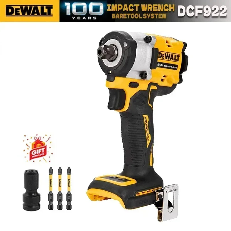 DEWALT DCF922 front view with yellow and black body, detent pin anvil