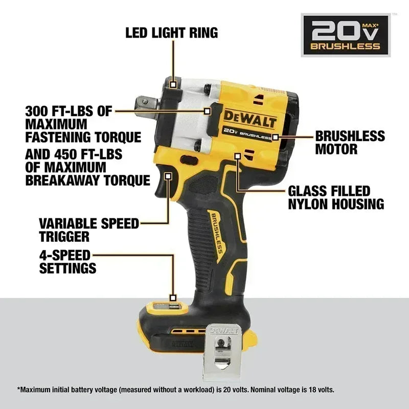 DEWALT DCF922 detail view of torque settings with LED light