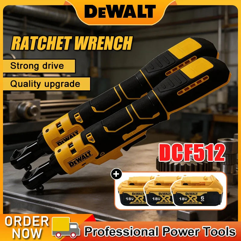 Dewalt DCF512 lifestyle shot, yellow and black wrench with LED light