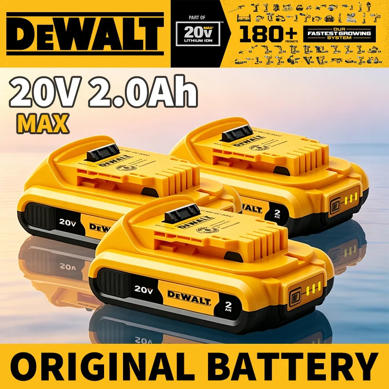 DEWALT 20V battery pack packaging, yellow and black, front view