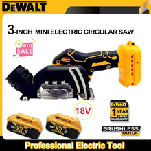 DeWalt mini angle grinder front view, black and yellow cordless tool