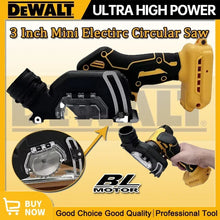 DeWalt mini angle grinder front view with high-power grip, black and yellow