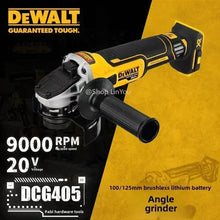 DEWALT DCG405 lifestyle shot, compact grinder highlighting 9000 RPM capability