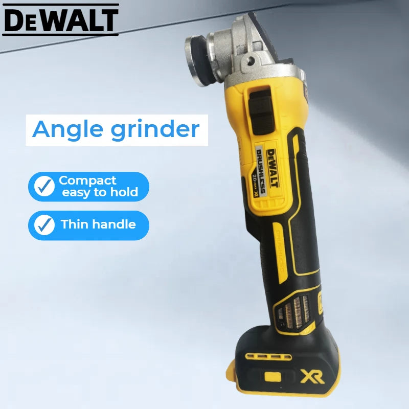 DEWALT DCG405 side view, quick cutting feature with threaded steel bar
