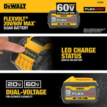 DEWALT DCB609 battery detail, yellow and black for 20V and 60V MAX