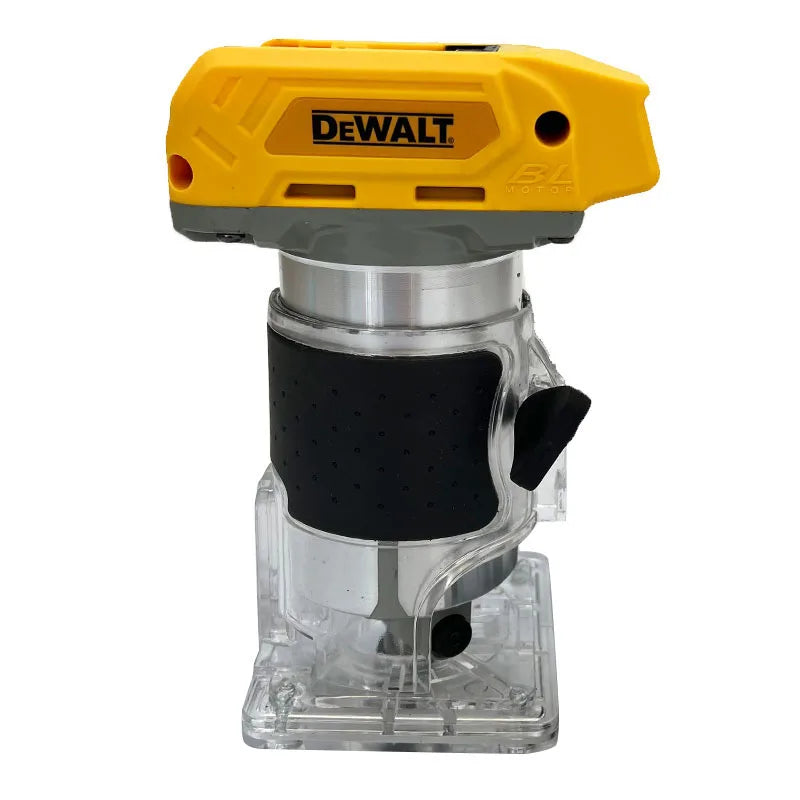 Dewalt brushless trimmer front view, clear base and power switch