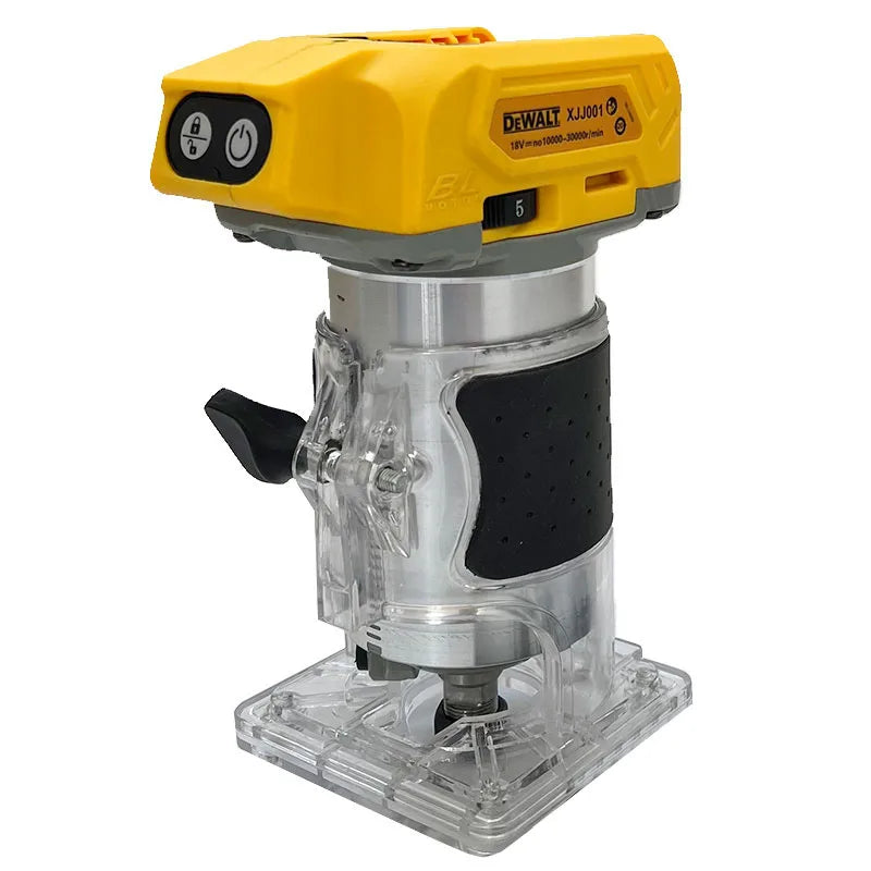 Dewalt brushless trimmer front view, dual lights and adjustable handle