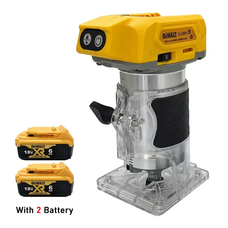 DeWalt brushless trimmer front view with two battery packs and adjustable speed