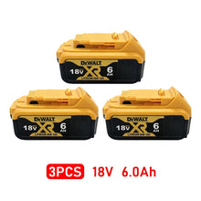 DeWalt cordless brushless trimmer with three yellow-and-black battery packs