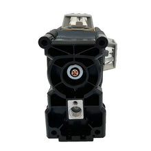 Dewalt DW089LG front view, black tool with circular design and green lines
