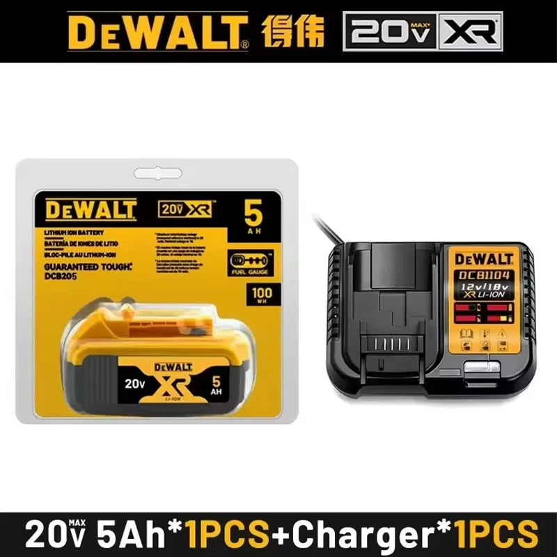 Dewalt battery and charger set packaging, yellow and black