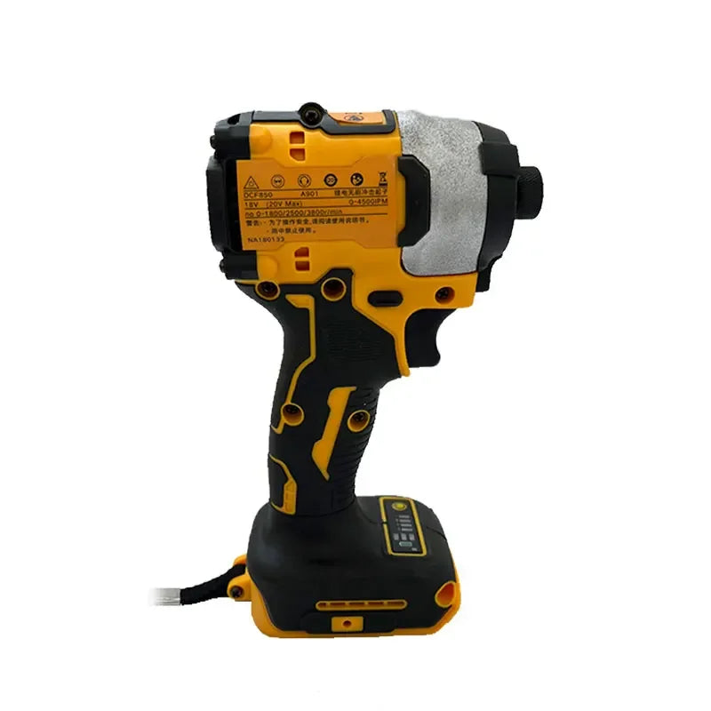 DEWALT DCF850 front view, yellow and black cordless impact wrench