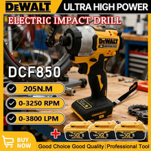 DEWALT DCF850 lifestyle shot, yellow and black cordless impact driver