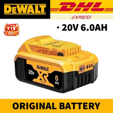 DEWALT 20V 6.0Ah battery front view, yellow and black