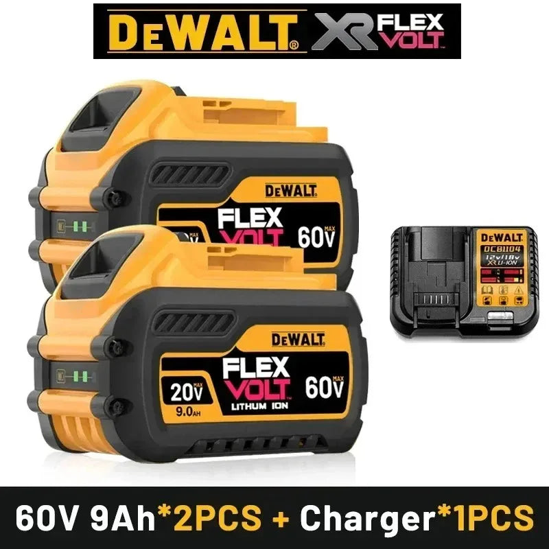 DeWALT battery pack packaging, two batteries in yellow and black