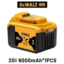 DeWALT battery pack packaging, single battery in yellow and black