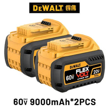 DeWALT battery and charger packaging front view, yellow-black with 5.0Ah