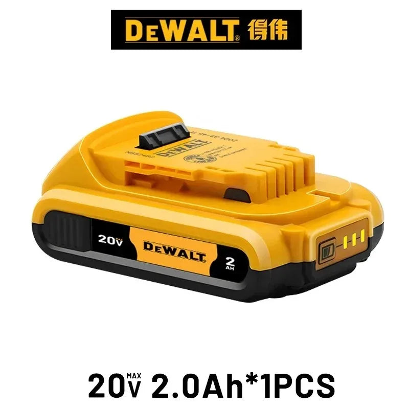 Dewalt 20V battery pack packaging, yellow and black, 2.0Ah capacity