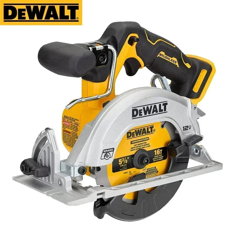 Dewalt DCS512 front view with safety guard, cordless brushless saw