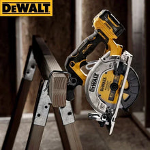 Dewalt DCS512 lifestyle shot on stand, cordless circular saw