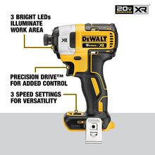 DEWALT DCF887 LED detail close-up, precision drive in yellow and black