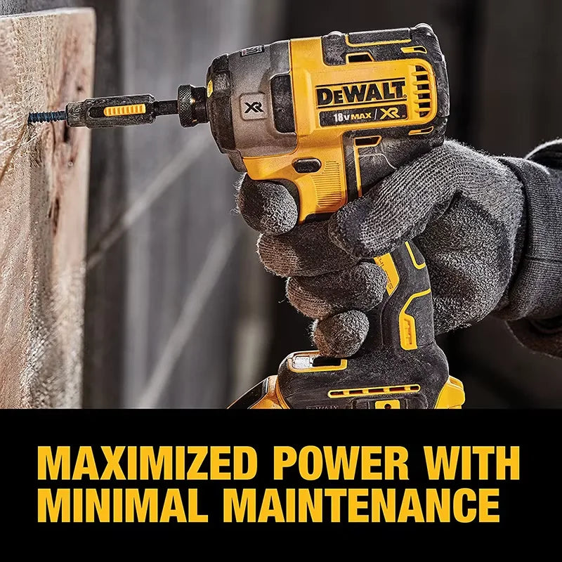 DEWALT DCF887 impact driver in use, yellow and black lifestyle shot