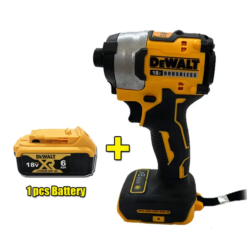 DEWALT impact driver detail, yellow and black battery included
