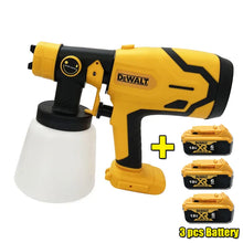 DEWALT brushless paint sprayer trigger detail, yellow spray gun on white