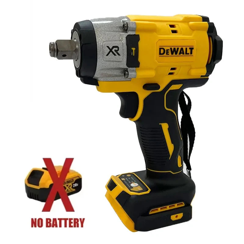 DEWALT brushless drill front view, yellow cordless tool with LED light