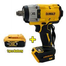 DEWALT brushless impact wrench side view, yellow tool with metal chuck