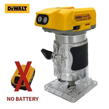 DEWALT brushless router front view, yellow tool with adjustable base