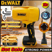 DEWALT blower lifestyle shot, yellow and black cordless brushless tool
