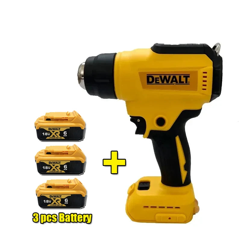 DEWALT cordless drill lifestyle shot, yellow and black with batteries