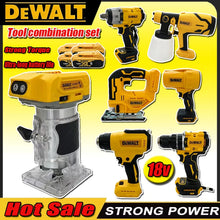 DEWALT brushless tool set packaging, yellow and black multiple tools