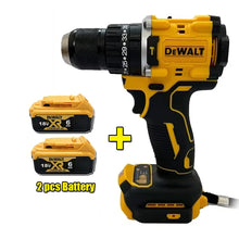 DEWALT brushless cordless drill front view, yellow with LED