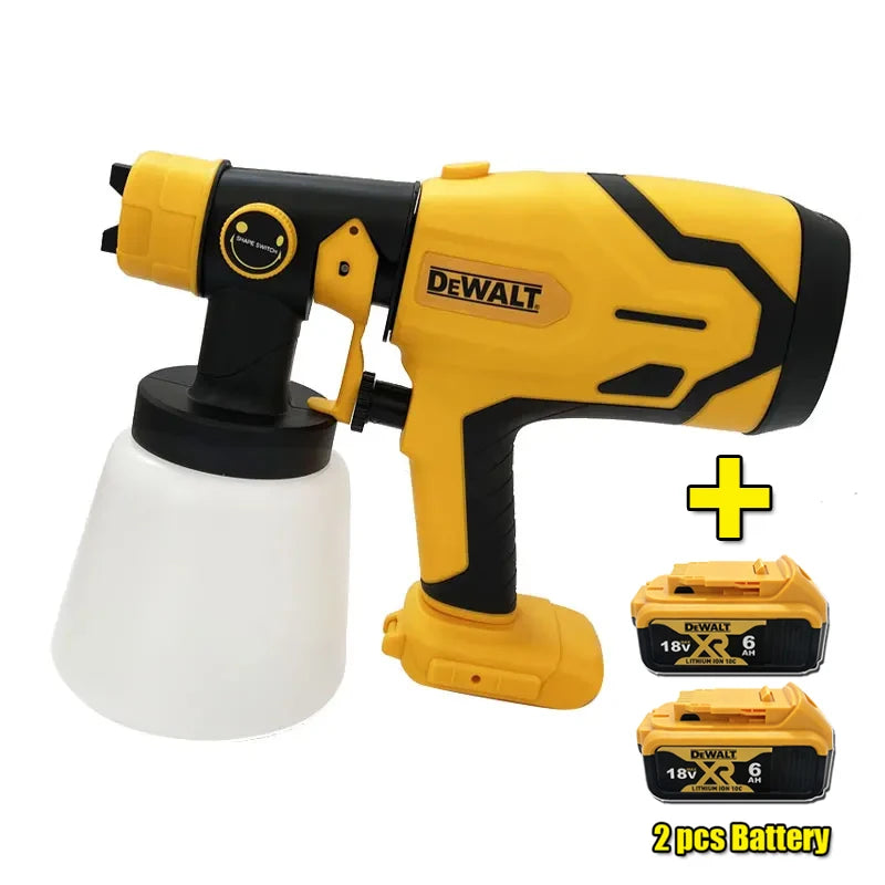 DEWALT brushless spray gun side view, yellow and black
