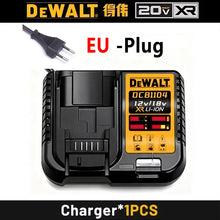 DEWALT charger packaging, black and yellow label detail